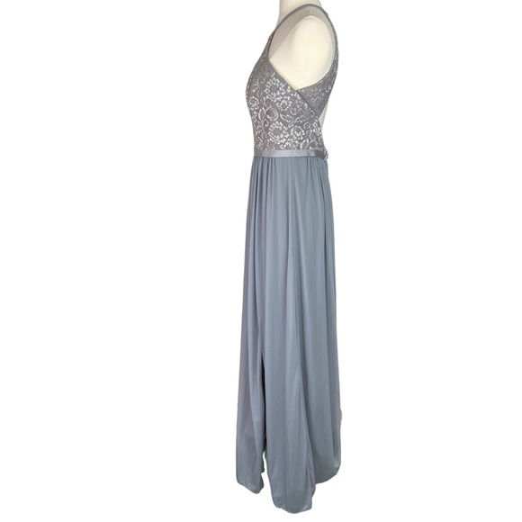 David's Bridal Silver Metallic Halter Lace Bridesmaid Dress Size 8